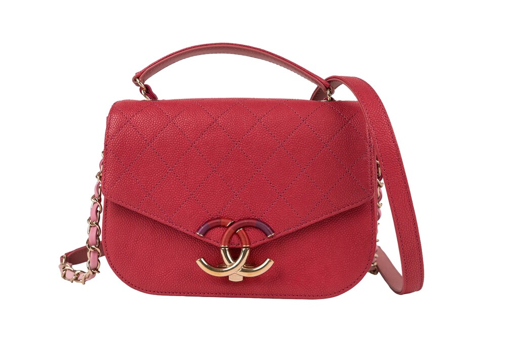 Chanel Red Cuba Quilted Top Handle Bag Caviar Leather Gold Hardware
